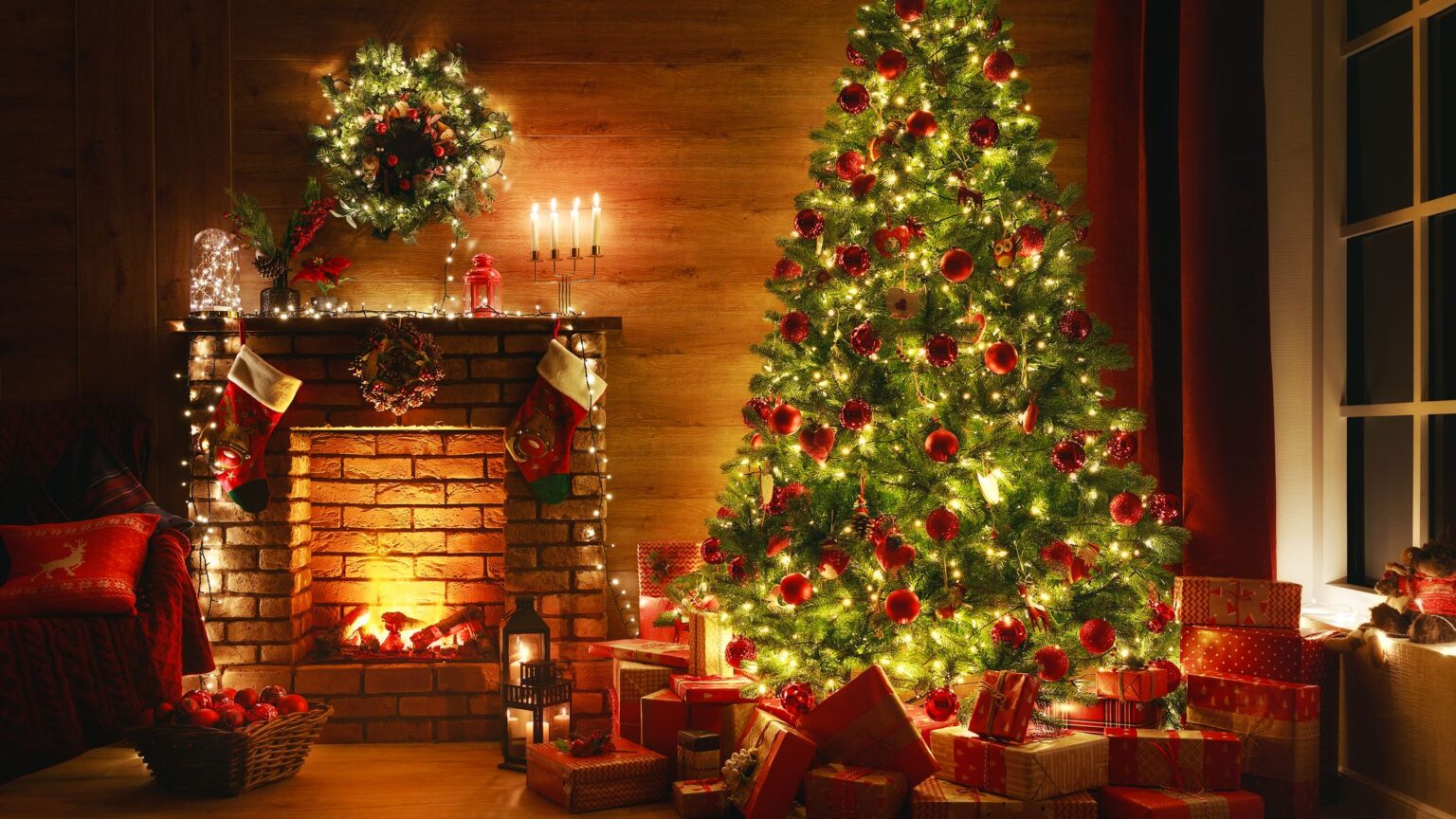 interior christmas magic glowing tree fireplace royalty free image 1628537941